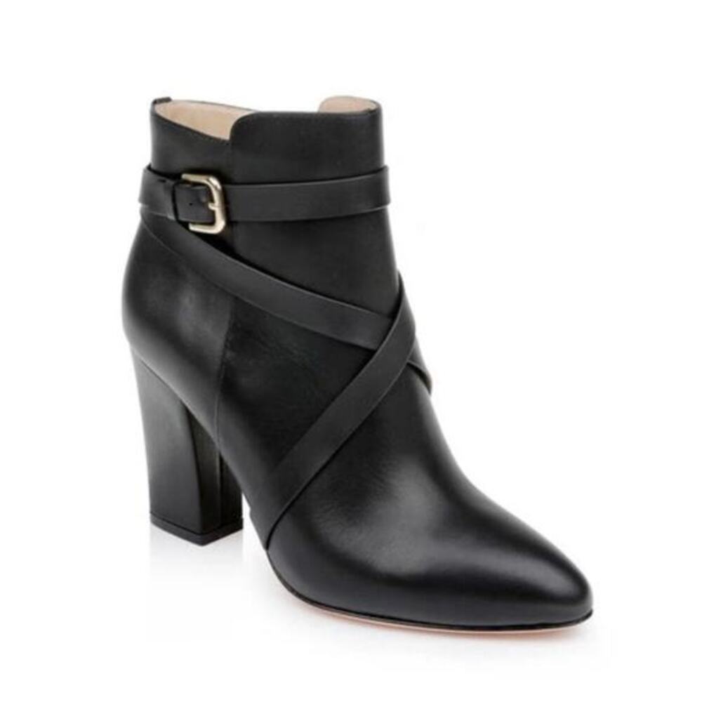 L'Agence Women's Francine Pointed Toe Block Heel Bootie Black Leather‎ Size 7.5